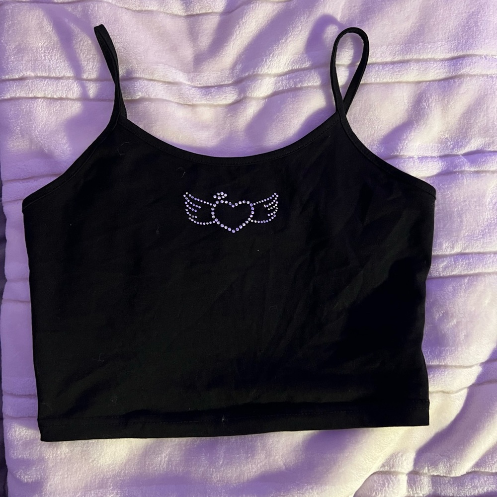Cropped tank with rhinestones